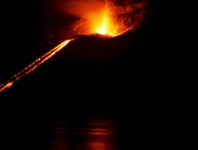 Lave Flowing From Volcanic Crater